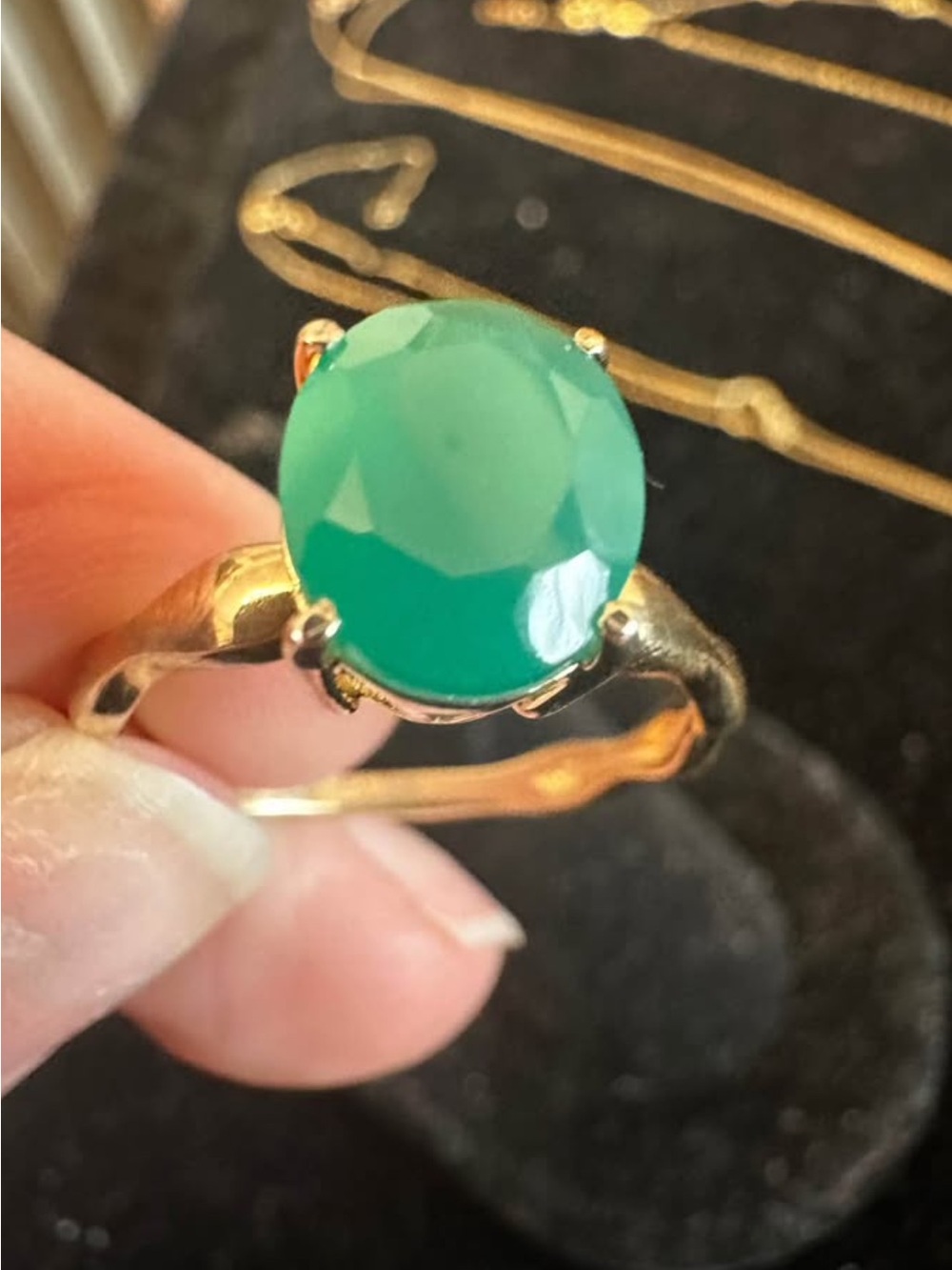 14K gold on 925 silver green onyx or emerald ring gold emerald ring sz 8